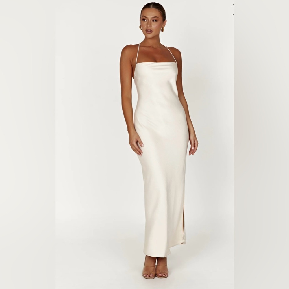 Cream Straight Neck Slip Maxi Dress